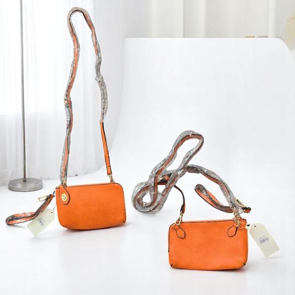 LOVESOME Women's Small Crossbody Bag Wristlet Clutch Pumpkin Orange Color NWT - Picture 1 of 5